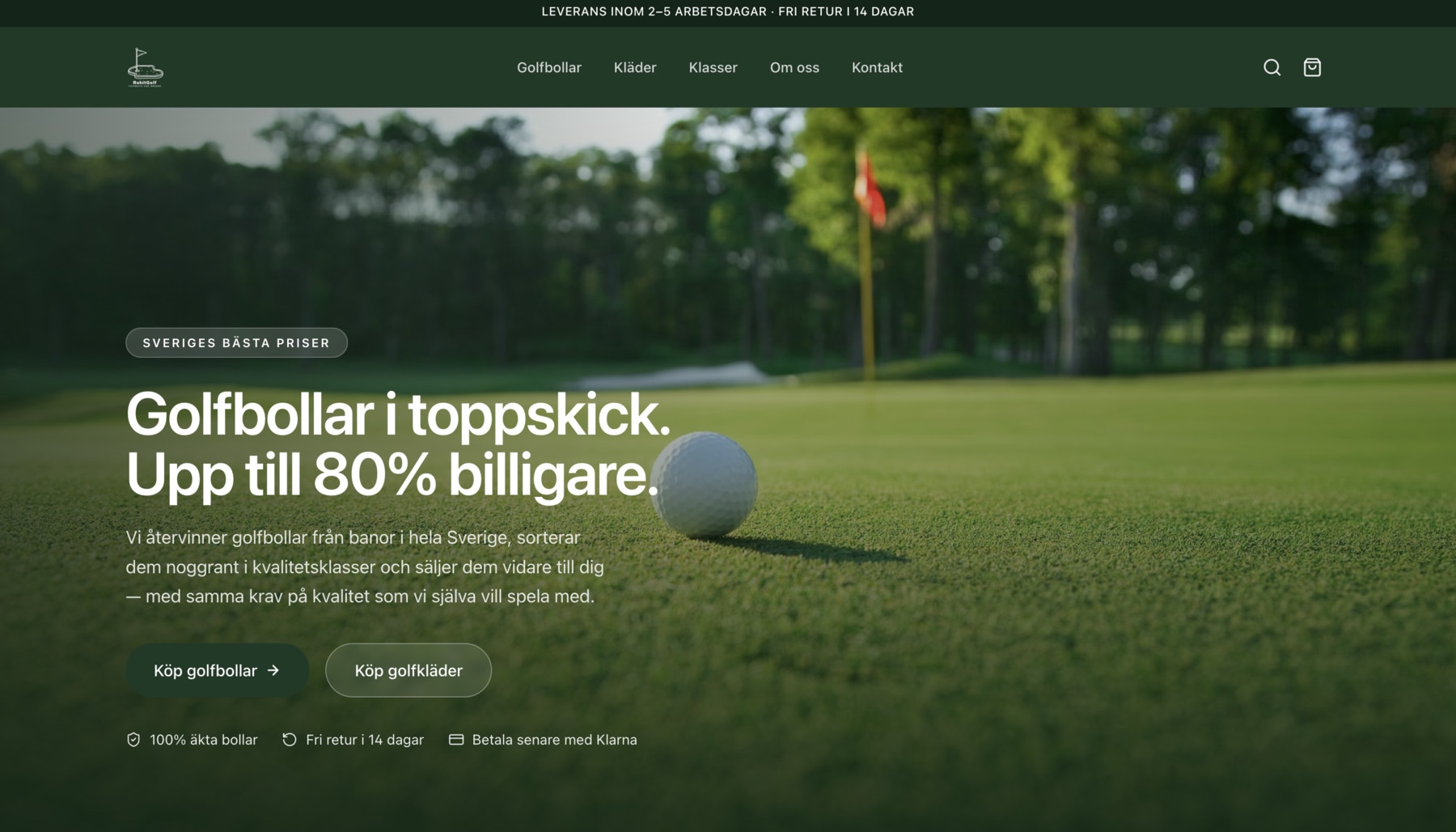 RehitGolf – startsida med hero-sektion